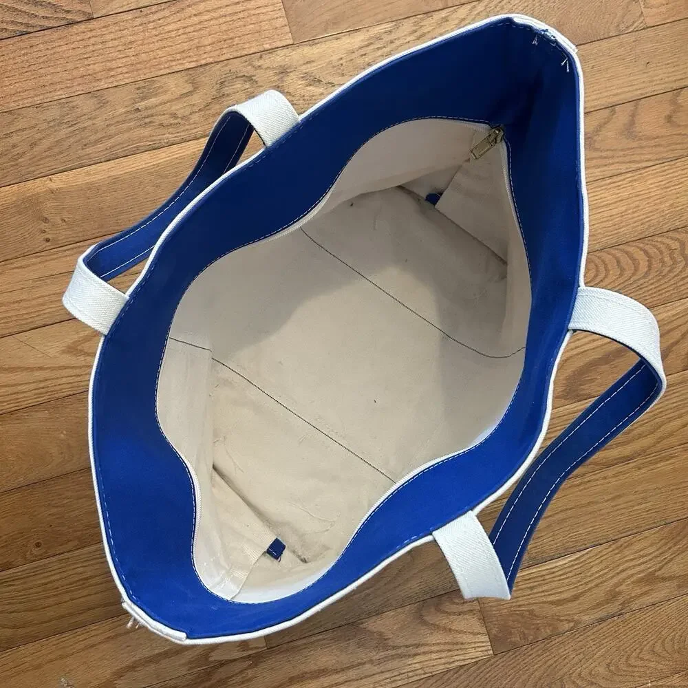 Vintage Ll Bean Boat And Tote Canvas Huge Large Blue Zip Bag Made In USA